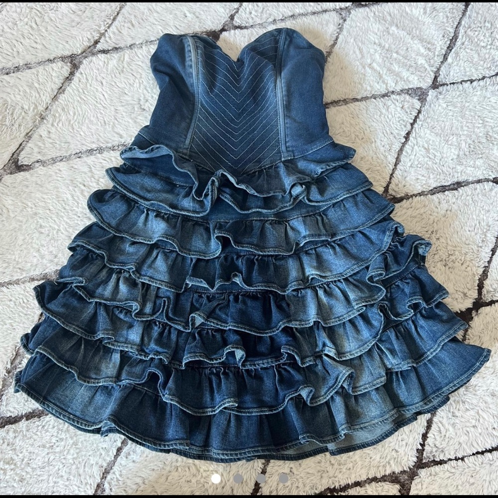 GUESS Ruffle Bustier Denim Dress - Picture 4 of 5